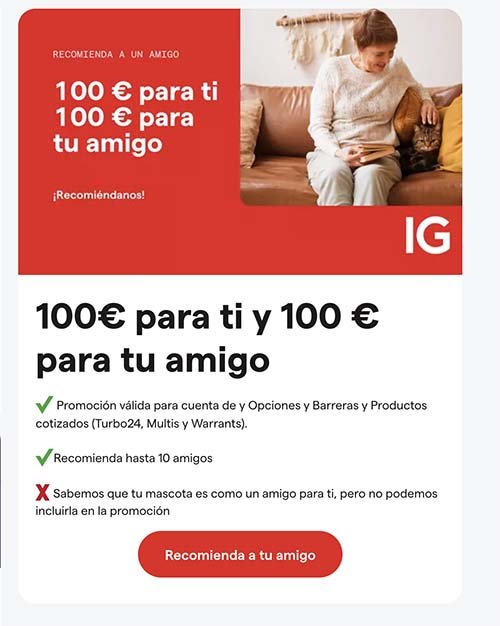 Promo invita a una amigo - IG - 100€ de bienvenida con IG