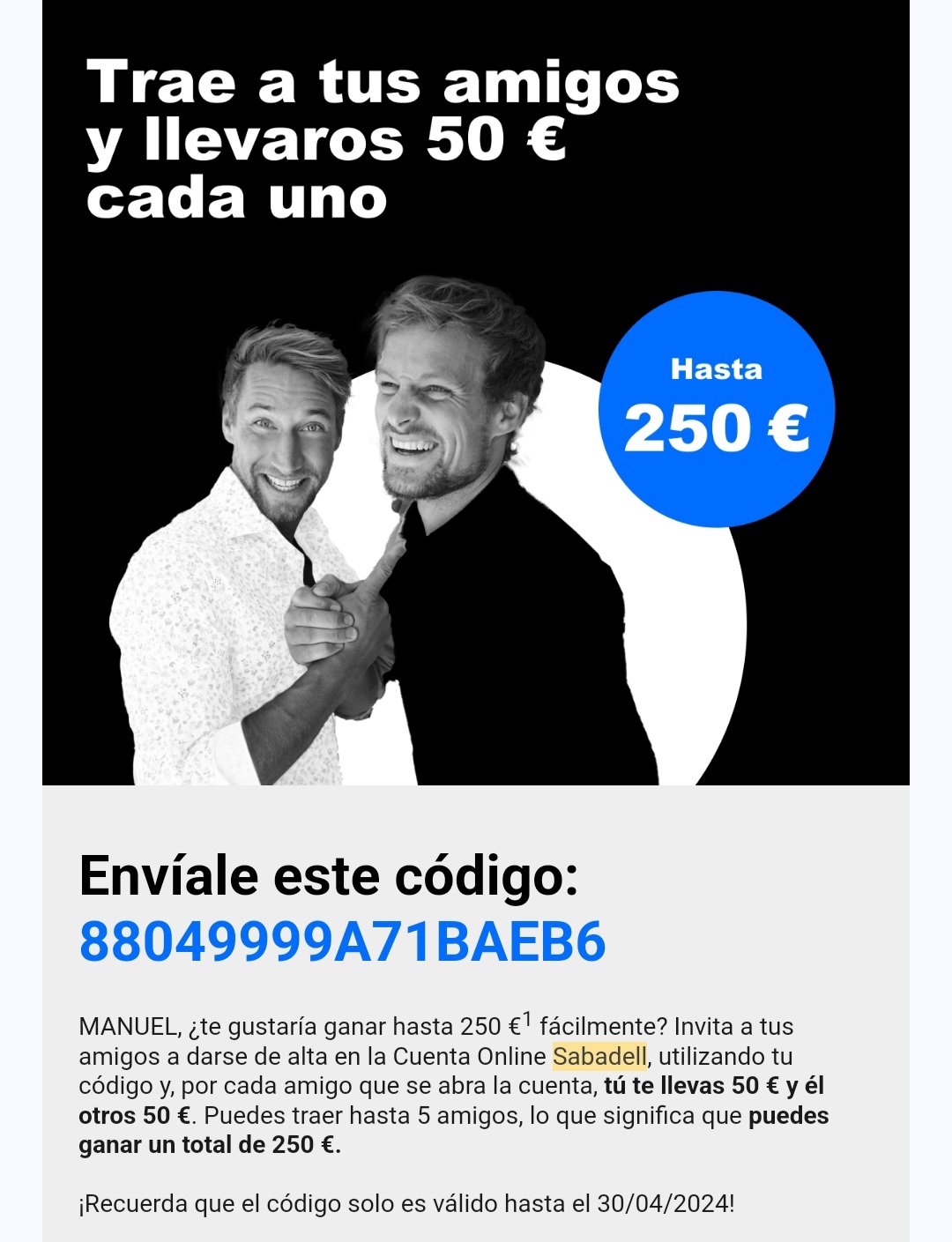 Codigo amigo Sabadell